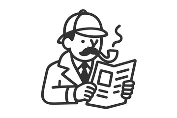 Detective reading newspaper and smoking pipe