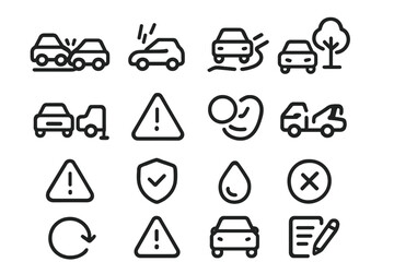 Set of outline icons related to cars and safety