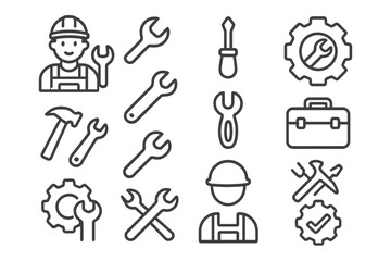 Fototapeta premium Construction and Repair Tools Icons Set
