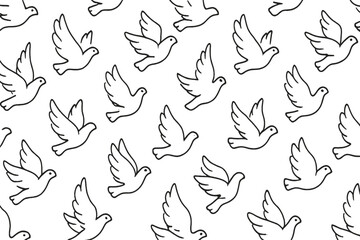 Seamless pattern of silhouette doves flying against a dark gray background.