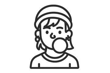 Stylized girl blowing bubblegum icon on gray background