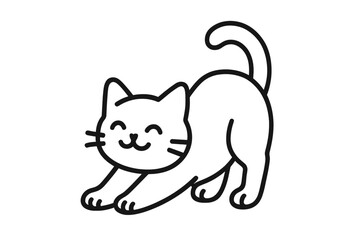 Cute black cat stretching outline on a grey background