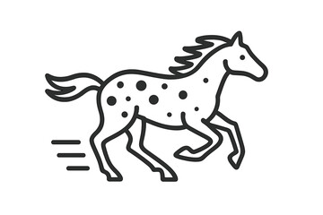 Stylized line art of a running spotted horse with motion lines