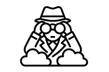 Spy Icon with Binoculars in Clouds