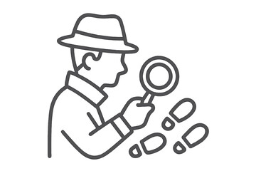 Detective examining footprints with magnifying glass