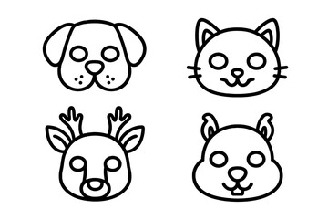 Four Cute Animal Faces: Dog, Cat, Deer, and Squirrel