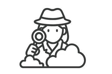 Detective with Magnifying Glass and Clouds Icon