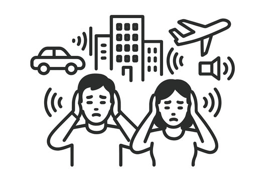 People covering ears due to noise pollution from city life