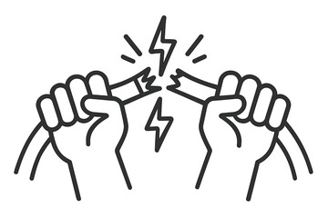 Two hands breaking a chain with lightning bolts