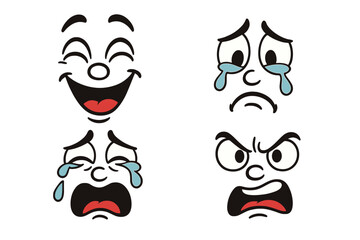 Four cartoon faces expressing different emotions
