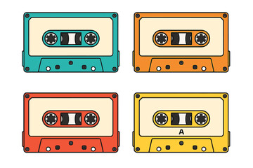 Retro Cassette Tapes Collection on Gradient Background