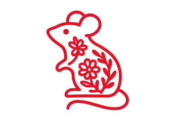 Stylized Red Mouse Silhouette with Floral Pattern