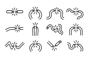 Set of Icons Representing Electrical Connections and Disconnections