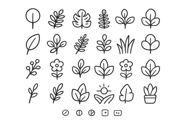Set of Line Icons Representing Plants and Nature