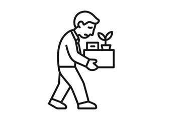 Man carrying box of belongings after being laid off