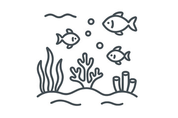 Underwater scene with fish and coral in minimalist style