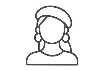 Abstract silhouette of a person wearing a beret and large earrings