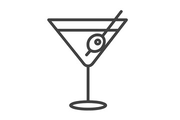 Outline of a Martini glass with an olive and pick