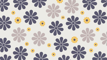 Fototapeta premium Vibrant floral pattern with purple, beige, and yellow flowers on cream background