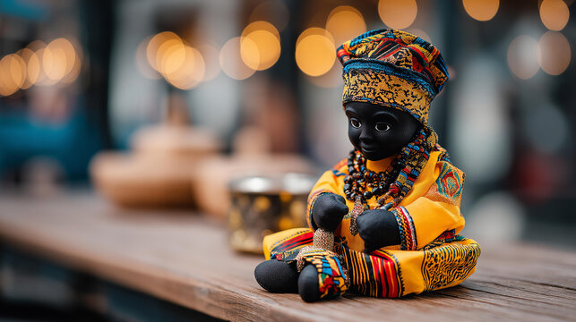Black History Month and Juneteenth African gnome, celebration character, transparent background, defocused festive mascot, cultural holiday representation,, with copy space