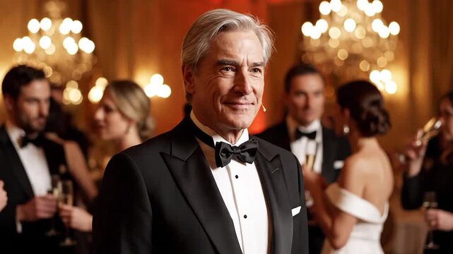 Smiling man in formal wear at elegant social gathering