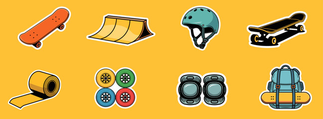 Obraz premium skateboarding sticker collection with board, ramp and safety gear