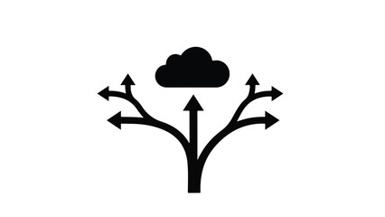 Black cloud computing symbol with arrows on white background for technology and innovation concept