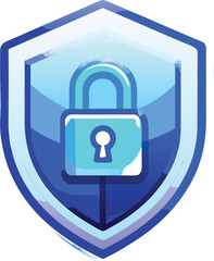 Digital illustration of a blue shield with a padlock icon for security Keywords: security, shield, padlock, lock, protection, digital, icon