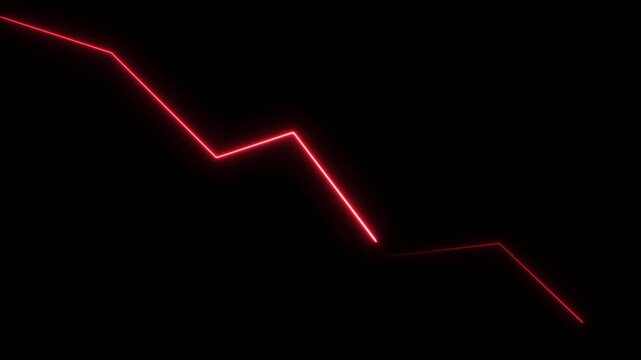 Red Neon Line Graph Descending chart. neon downward graph with arrow indicating decline, loss, and negative trends on a dark, abstract background,