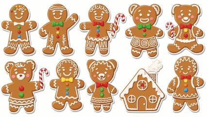 Colorful gingerbread cookies and bears for Christmas decoration