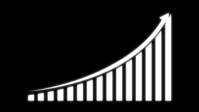 White Upward Trend Bar Graph with Arrow on Black Background .Business growth concept in allusive graph chart showing marketing sales profit increasing to future target .
