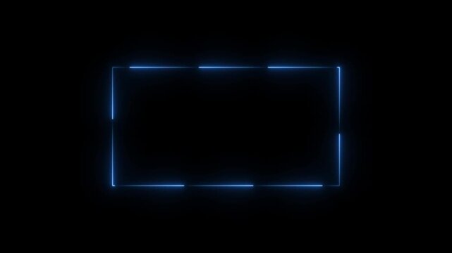 Blue Neon Square Frame With Broken Lines abstract background