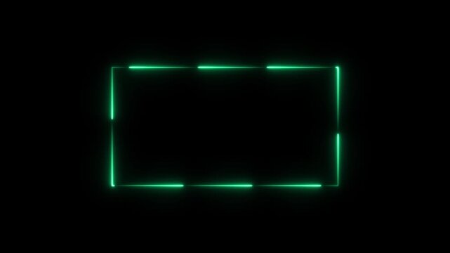 Green Neon Square Frame With Broken Lines abstract