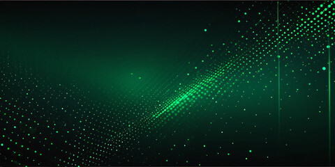 Abstract Futuristic Emerald Green Black Halftone Glowing Background