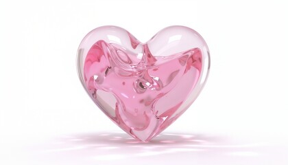 Beautiful translucent pink heart made of glass showcasing elegance and affection on a white background