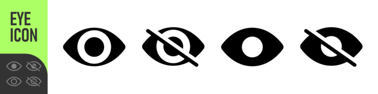 eye icon set. vision icon, see view icons - eyesight symbol - invisible eye hide icon, incognito icon no eye view hidden icon set. vision icon, unsee icons, color icon set