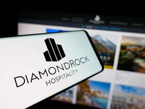 Stuttgart, Germany - 12-08-2025: Smartphone with logo of REIT business DiamondRock Hospitality Company on screen in front of website. Focus on center-left of phone display.