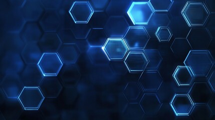 Stunning deep blue abstract background featuring glowing digital honeycomb hexagons representing futuristic network connections