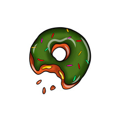 Cute Donut Cartoon Illustration with Green Chocolate Glaze