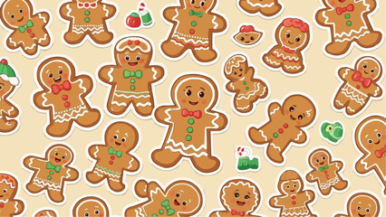 Colorful gingerbread men illustrations for Christmas decoration