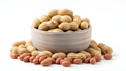 Raw Almonds in Wooden Bowl Isolated on White Background