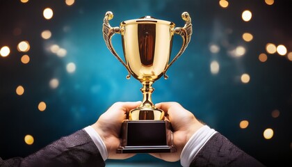 hands holding a shiny gold trophy