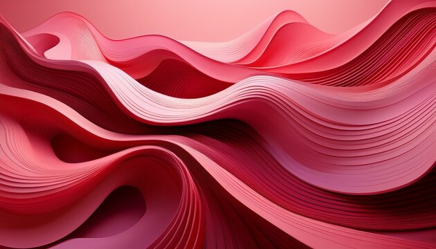 abstract 3d rendering of flowing curves in shades of red and pink - Powered by Adobe
