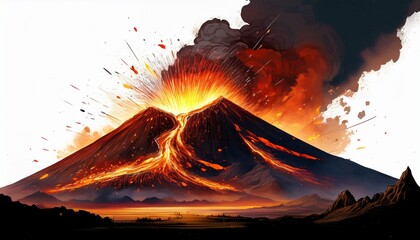 fiery landscape art wallpaper high resolution volcano eruption sparks and embers dark sky scenic view on white background