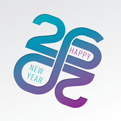 2026 Cut Bold Numerals Logo with Numbers Making Mobius Loop Impossible Figure and Happy New Year Greetings Lettering - Multicolor on White Background - Mixed Graphic Design