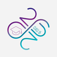 Class of 2026 Cut Numerals Logo with Zero and Six Making Mobius Loop Square Academic Graduation Cap Sign and Lettering - Multicolor on White Background - Gradient Graphic Design