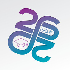 Class of 2026 Cut Paper Style Numerals Logo with Zero and Six Making Mobius Loop Square Academic Graduation Cap Sign and Lettering - Multicolor on White Background - Gradient Graphic Design