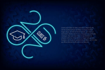 Class of 2026 Numerals Neon Sign Style Logo with Numbers Making Mobius Loop Square Academic Graduation Cap Sign and Lettering - Turquoise on Dark Background - Gradient Graphic Design