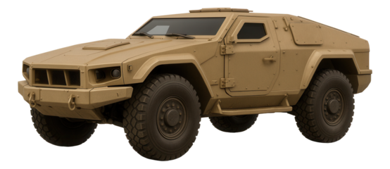 Low-profile light armored vehicle in a sand-colored finish.