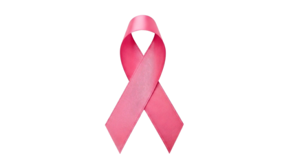 Pink breast cancer awareness ribbon symbol isolated on a transparent background, representing health, hope, and charity